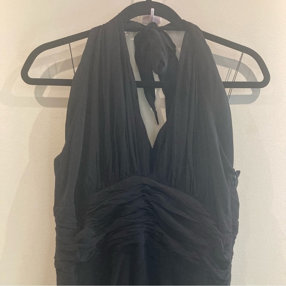 DONNA MORGAN Sz 12 100% Silk Ruching Waist Halter Top A-line Skirt Lined Dress - Picture 3 of 11